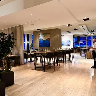 a man standing in a restaurant