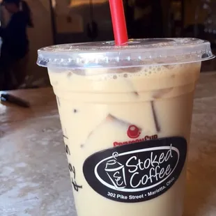 Iced vanilla latte with soy milk