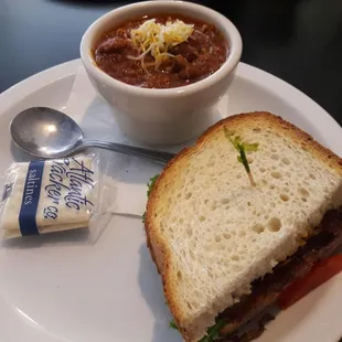 Soup and sandwich lunch combo.