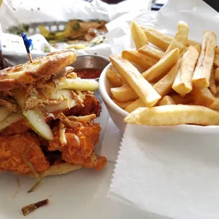 Chicken and Waffles sandwich with fries (part of the summer specials menu)