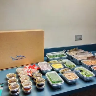 a variety of food items on a table