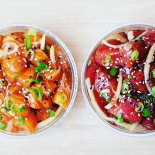 two bowls of food on a table