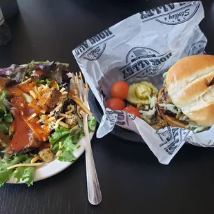 The Alley bbq pork sandwich jalapeño slaw and side salad