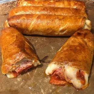 Fresh made pepperoni pizza wraps right out of the oven!