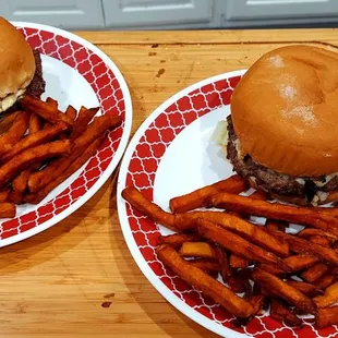 Made it To-go with sweet potato fries, Jezzabelle (could use a little more sauce), and Tx Tumble Weed burgers.