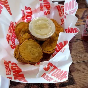 Fried pickles for appetizers while waiting for  our order.