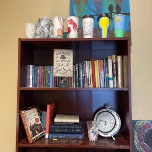 a bookshelf filled with books