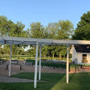 a pergolated seating area