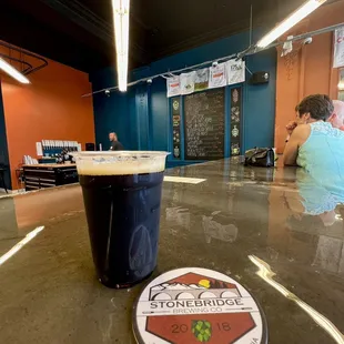 a pint of beer on a table