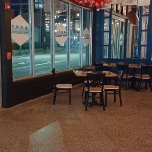 tables and umbrellas in a restaurant