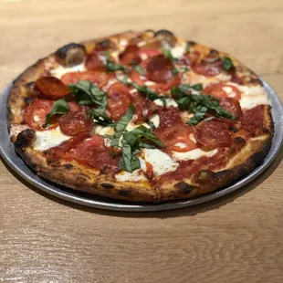 pepperoni, basil, and mozzarella