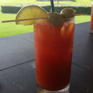 A Bloody Mary on the deck.