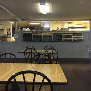 tables and chairs in a restaurant