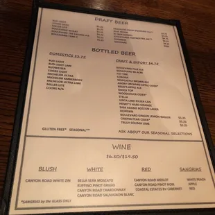 Drink menu