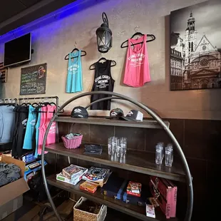 clothing on display in a room