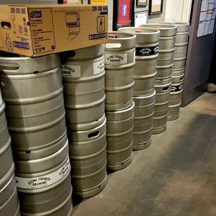 a row of kegs