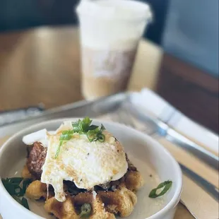 Cornbread chili egg waffle