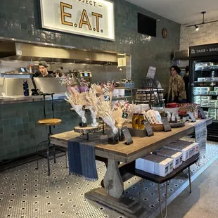 a display of coffee and pastries