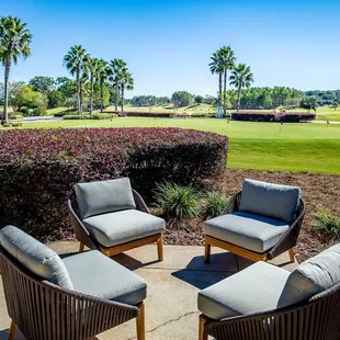 seating area overlooking golf course