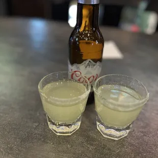 Coors and two shots of lemon drop.