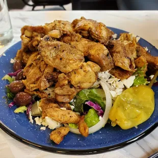 Greek salad with chicken shwarma