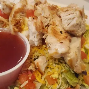 Grilled Chicken Salad with Raspberry vinaigrette dressing