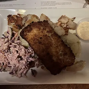 Friday's Fish Fry Cod Apple sliced coleslaw' &amp; Homefries