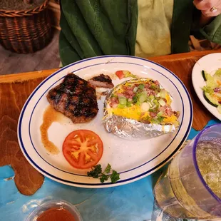 Sirloin, loaded baked potato