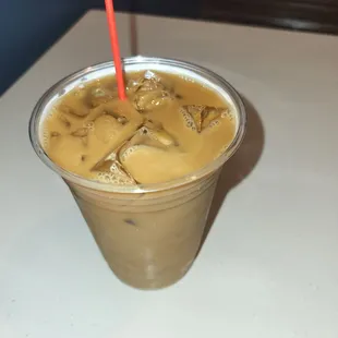 Iced coffee with cream and honey