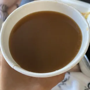 Supposed to be a medium decaf with oat milk and caramel.