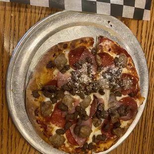 pepperoni, sausage, and cheese pizza