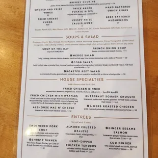 Starters, salads, entrees