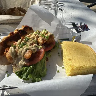 Shrimp po' boy with cornbread
