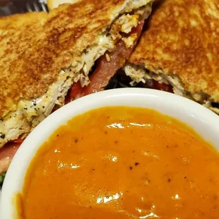 Spicy Chicken Basil Panini and Tomato Gouda Soup FANTASTIC