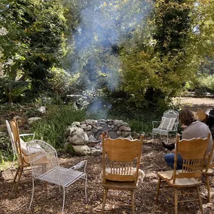 A cozy fire for warming up on a cool morning or toasting marshmallows for s'mores.