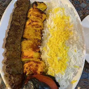 Gorgan Chicken &amp; Koobideh Kabob with Rice