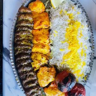 Beef and Yazd Chicken Koobideh with Rice