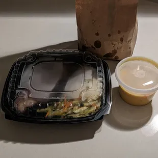 Prime Rib meal with Chips and Queso, which really should have been Salsa instead