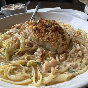 Walleye and clam linguine