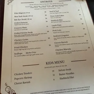the menu of the restaurant