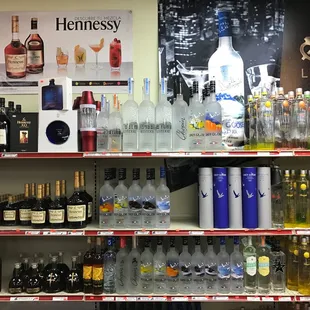 shelves of liquor and liquor bottles