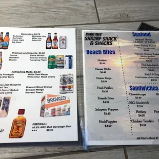 Food and drinks menu.