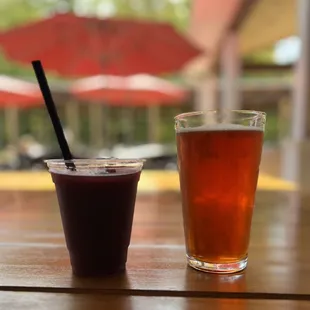 Sangria wine slushie and an Octoberfest beer!  Beautiful day to visit!!