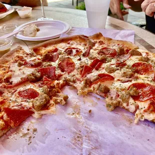 Meat Lovers pizza with Cheese, Pepperoni, Salami, Sausage, and Bacon