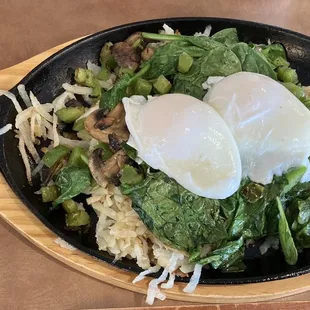 Build Your Own Skillet with veggies and poached eggs