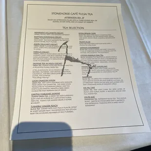 Tea menu