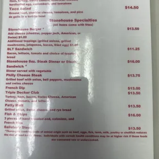 Back of menu