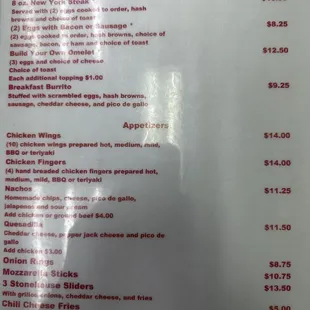 Front of menu