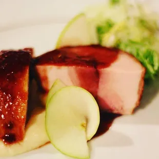 Pheasant Roulade, Parsnip Puree, Pickled Apples and Blackberry Gastrique