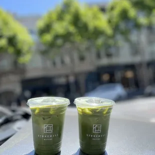 Iced Rose Matcha Lattes with Oat Milk